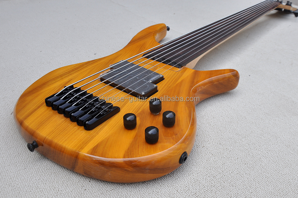 Flyoung Yellow 7 Strings Electric Bass Guitar Rosewood Fretboard Bass Fretless Bass Guitar