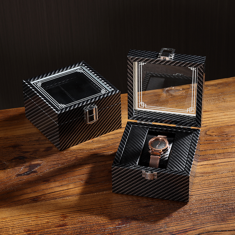 In Stock Wholesale Glossy Carbon Fiber Watch Display Storage Case for Jewelry Organizer and Gift