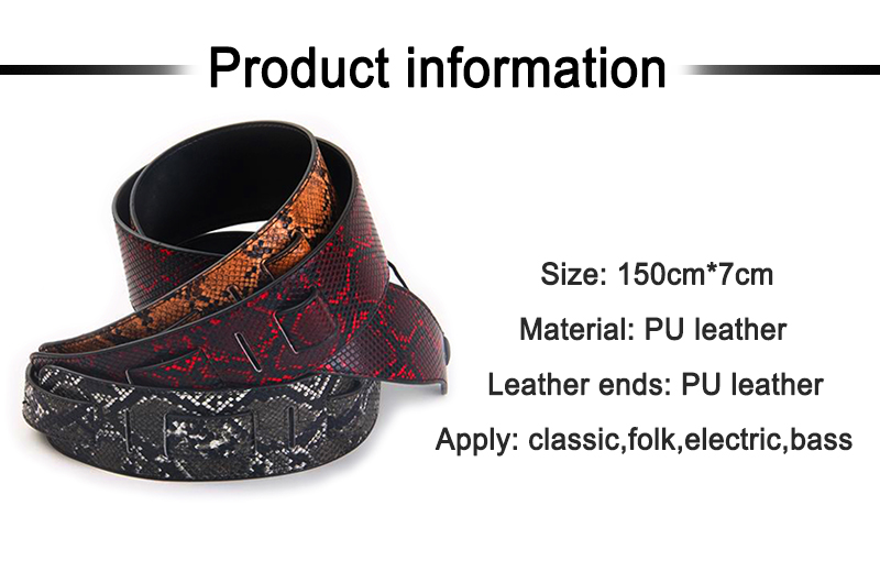 Different Style Wholesale Wear Resisting PU Leather Snakeskin Guitar Strap Leather