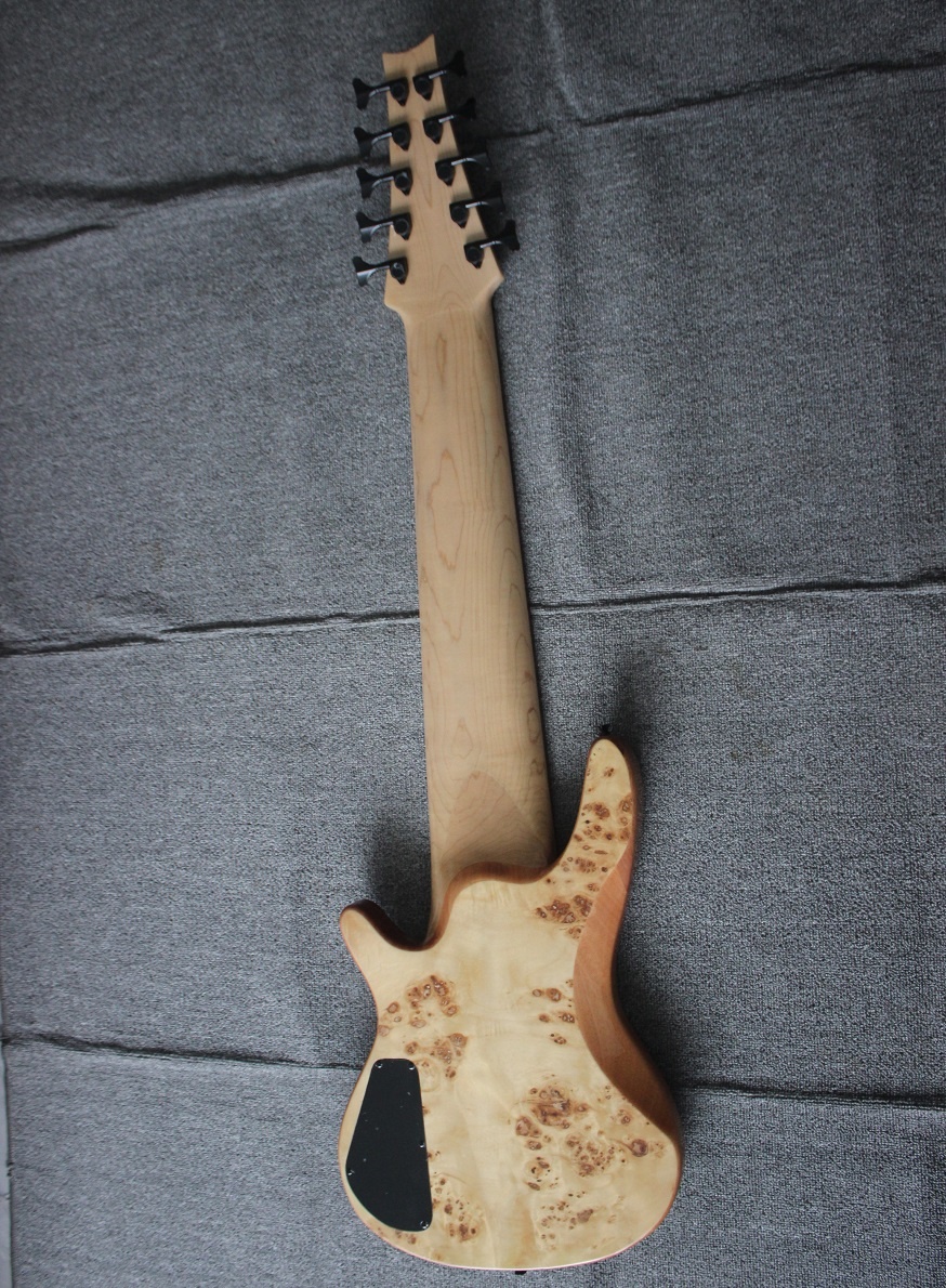 Weifang Rebon High Quality Fretless 10 String Burl Maple Electric Bass Guitar