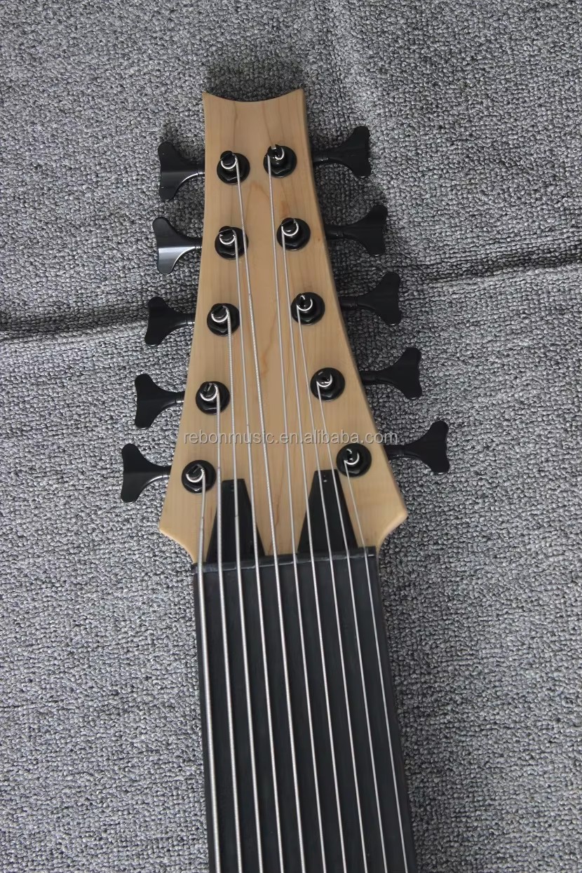Weifang Rebon High Quality Fretless 10 String Burl Maple Electric Bass Guitar