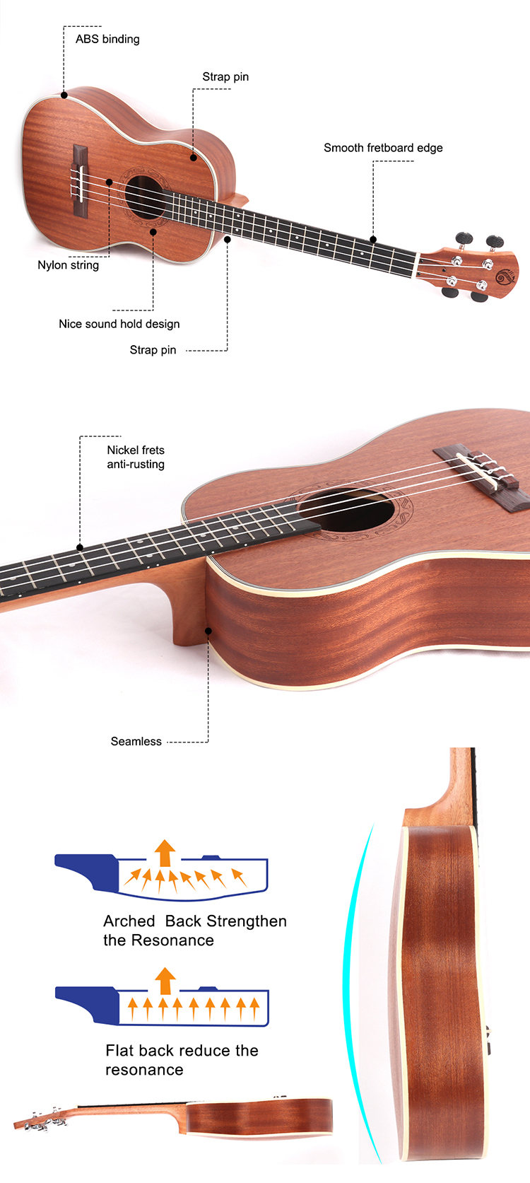 Wholesale Musical Instruments 30inch Sapele Baritone Ukulele