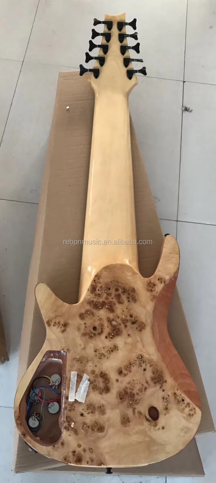 Weifang Rebon High Quality Fretless 10 String Burl Maple Electric Bass Guitar