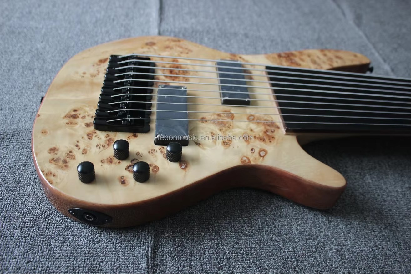 Weifang Rebon High Quality Fretless 10 String Burl Maple Electric Bass Guitar