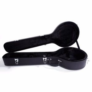 Black Leather Wood 5 and 6 String Banjo Case