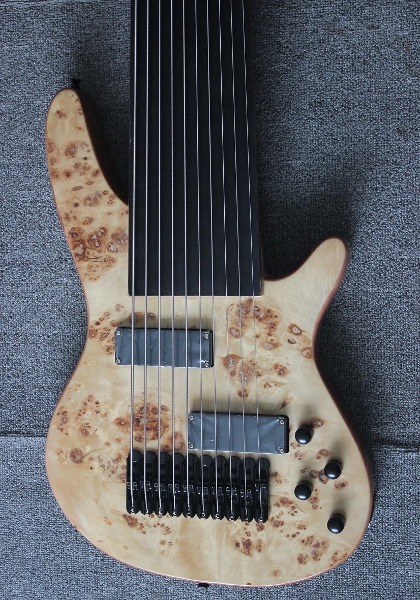 Weifang Rebon High Quality Fretless 10 String Burl Maple Electric Bass Guitar