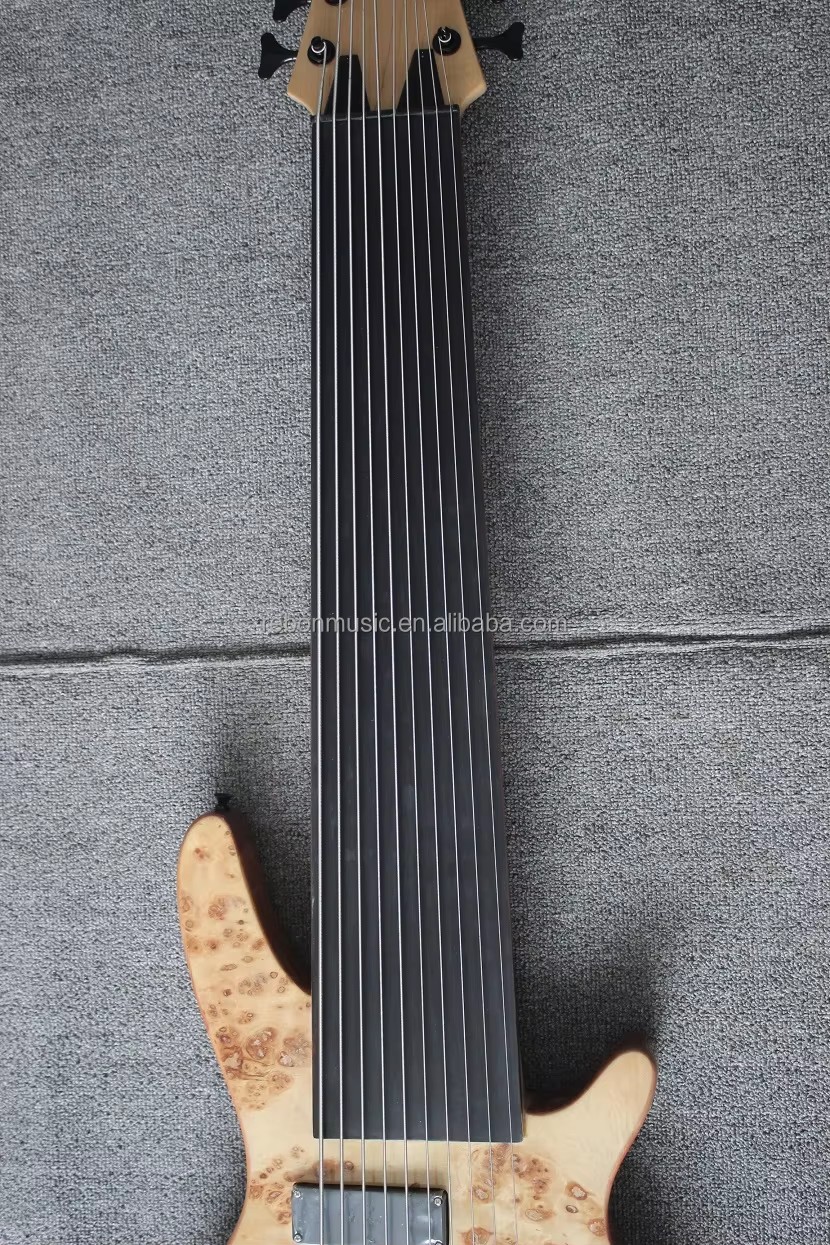Weifang Rebon High Quality Fretless 10 String Burl Maple Electric Bass Guitar