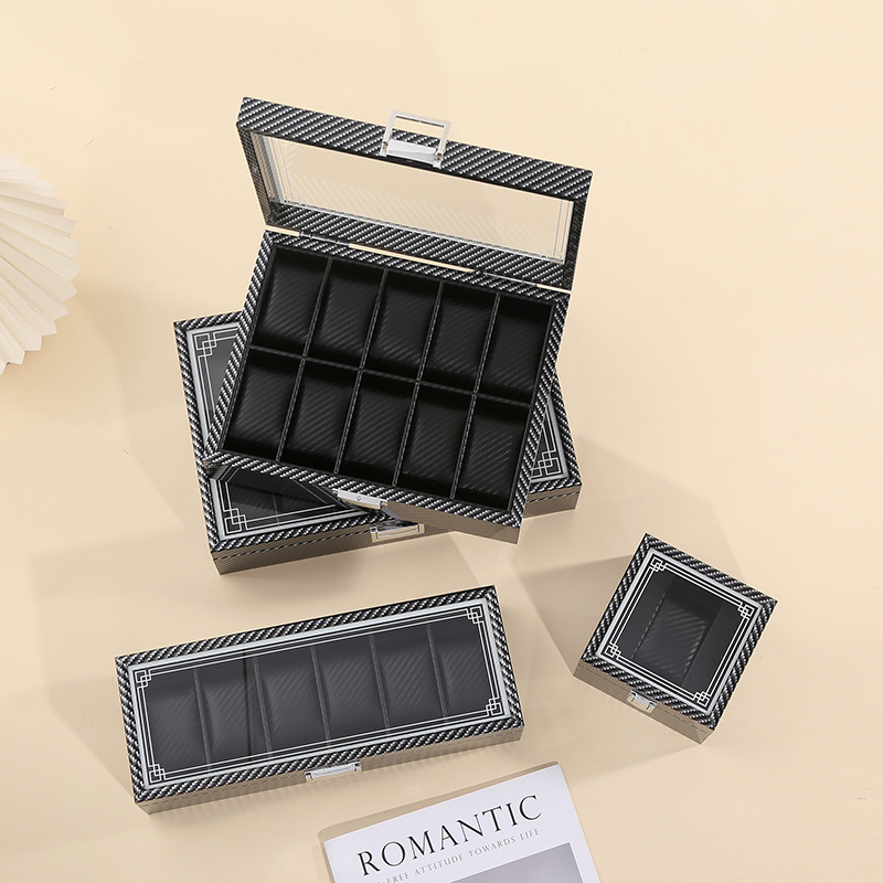 In Stock Wholesale Glossy Carbon Fiber Watch Display Storage Case for Jewelry Organizer and Gift