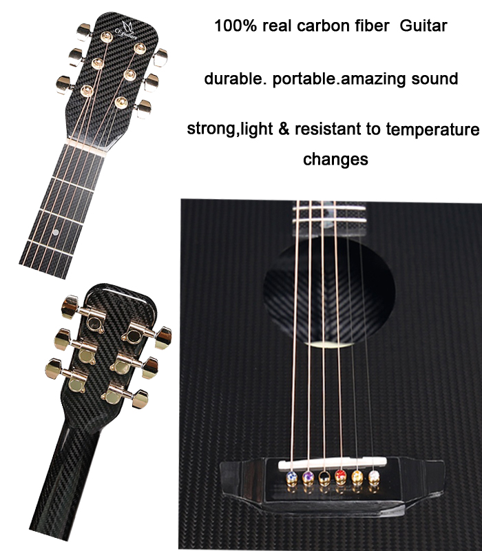 Lightweight 100% Carbon Fiber Travel Guitar - Factory Direct, 3K Twill Glossy Surface