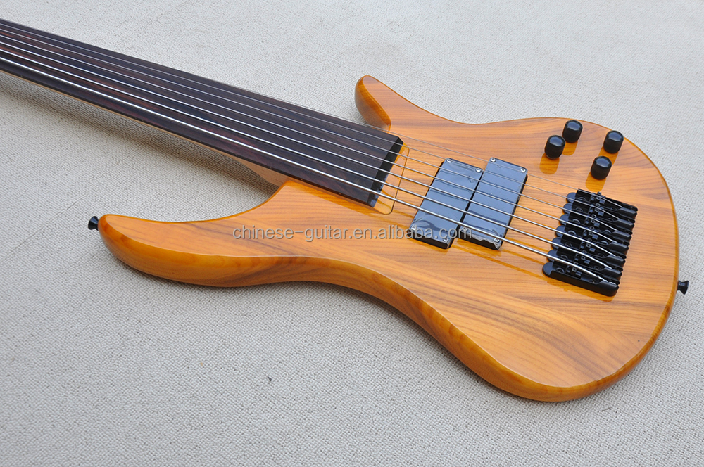 Flyoung Yellow 7 Strings Electric Bass Guitar Rosewood Fretboard Bass Fretless Bass Guitar