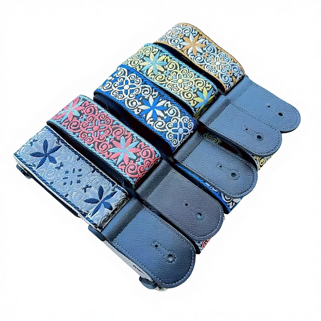 Embroidered Widened Personalized Wood Guitar Strap for Folk Acoustic/Electric/Bass/Classical Shoulder Strap Universal