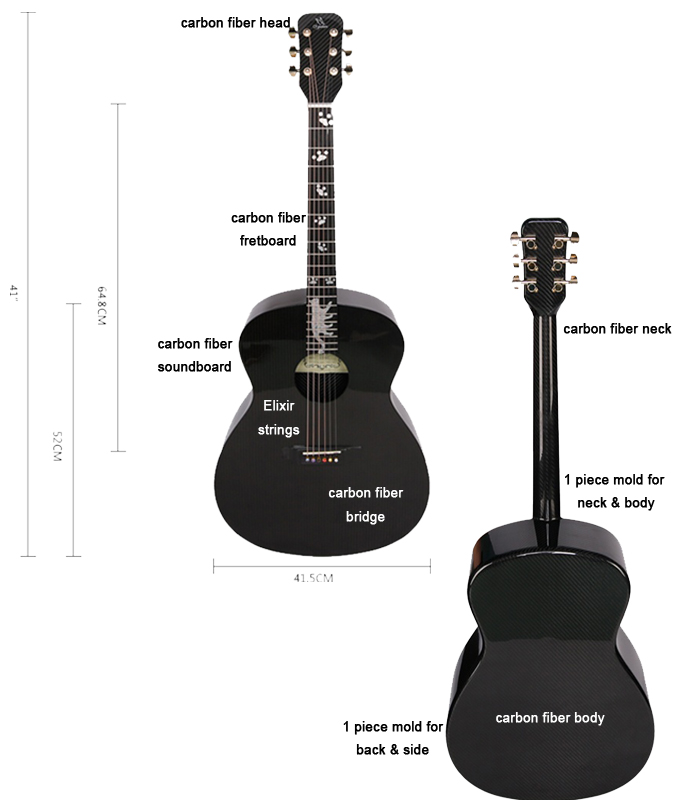 Lightweight 100% Carbon Fiber Travel Guitar - Factory Direct, 3K Twill Glossy Surface