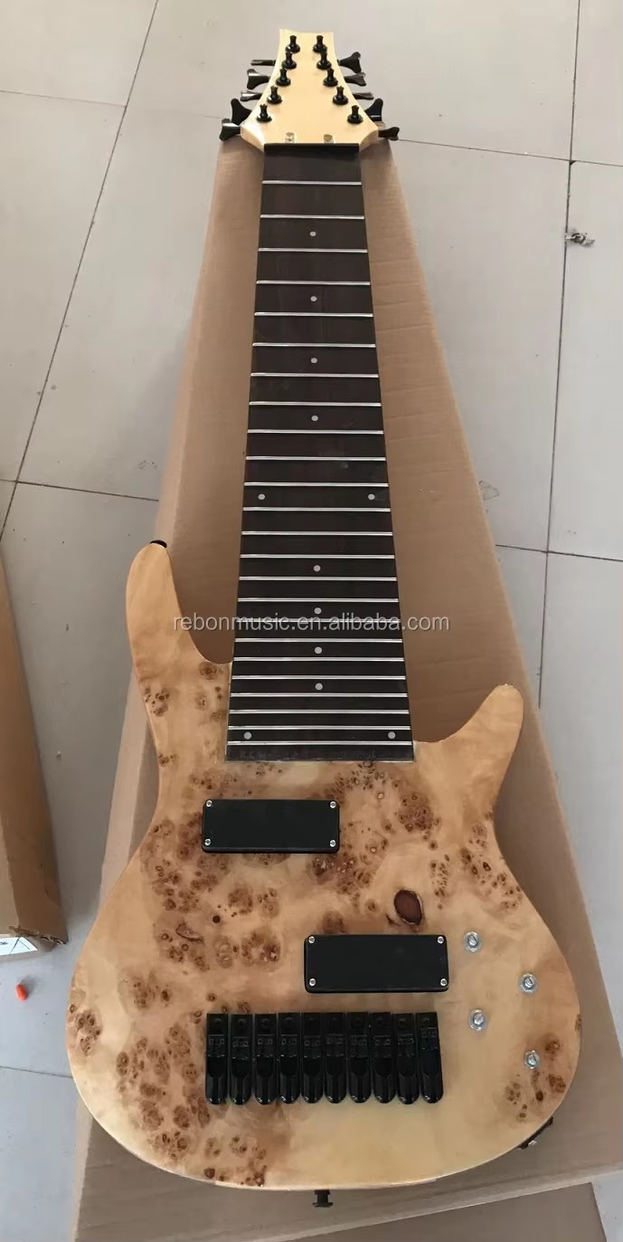 Weifang Rebon High Quality Fretless 10 String Burl Maple Electric Bass Guitar