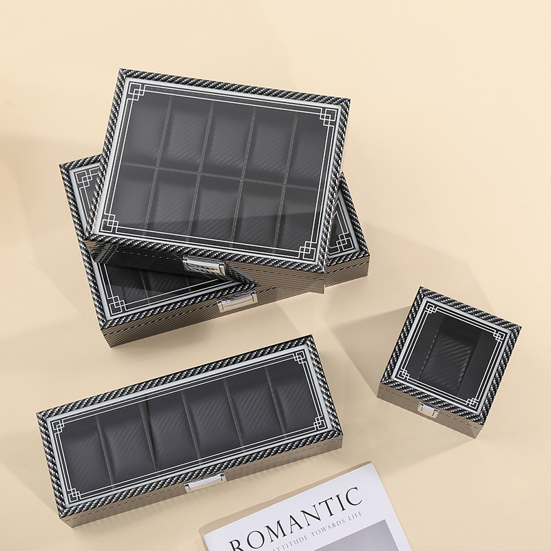 In Stock Wholesale Glossy Carbon Fiber Watch Display Storage Case for Jewelry Organizer and Gift