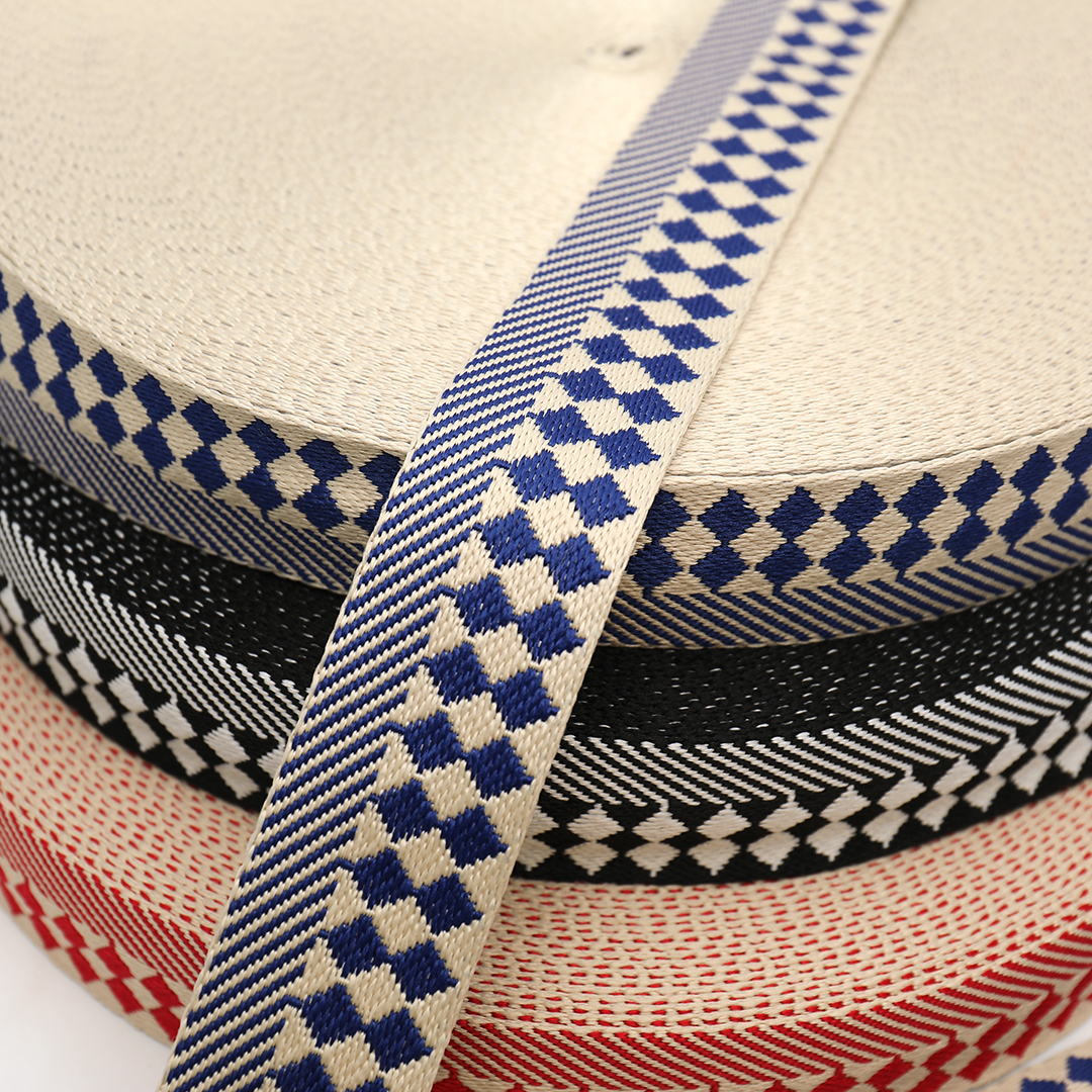 High Quality 38mm Polyester Jacquard Webbing Bag Strap Strong Diamond Pattern Strap for Pet Collar Furniture Guitar