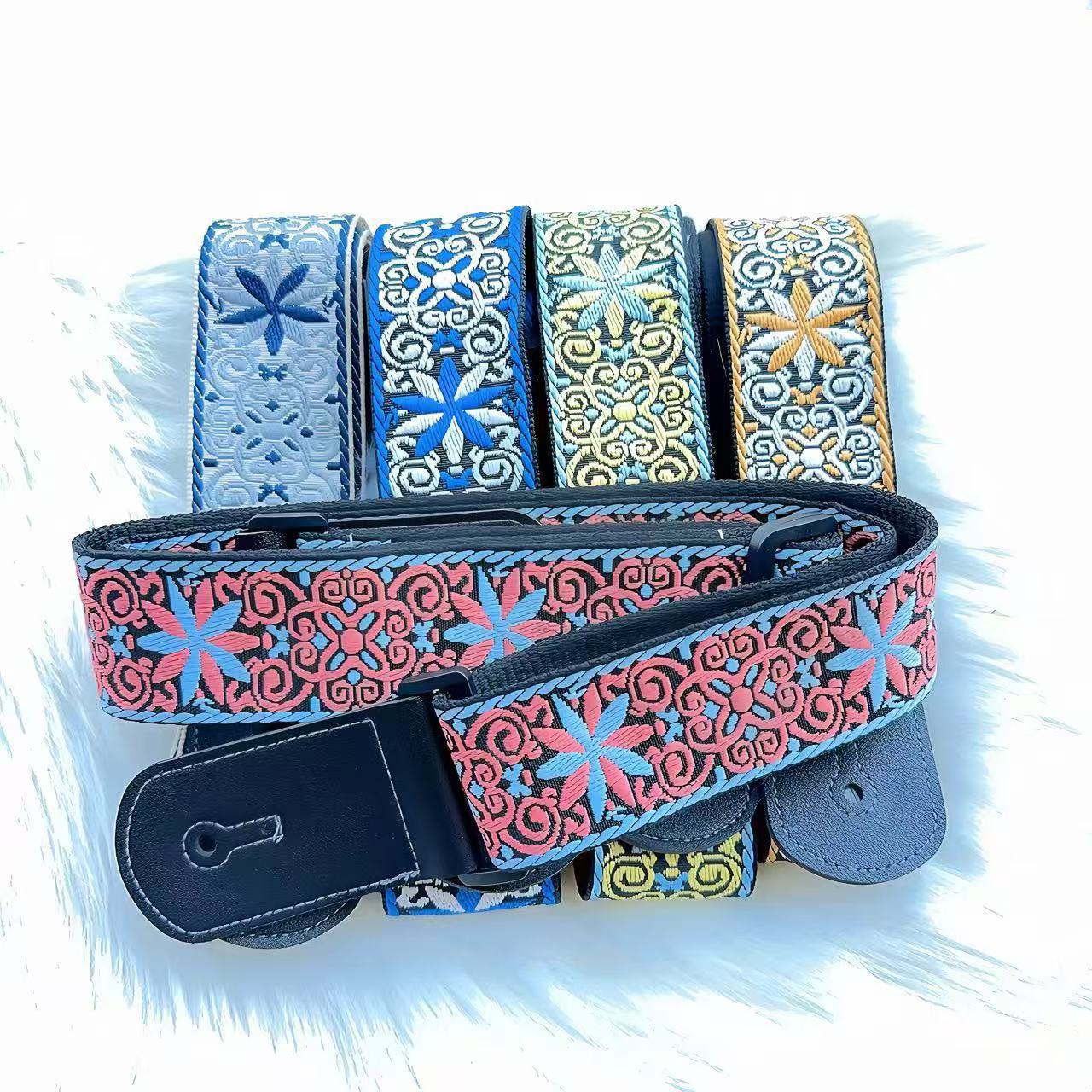 Embroidered Widened Personalized Wood Guitar Strap for Folk Acoustic/Electric/Bass/Classical Shoulder Strap Universal