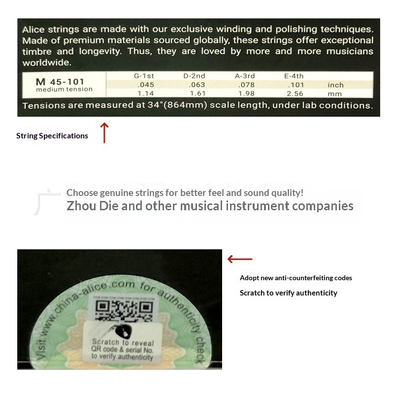 Alice Bass Strings A628 Fretless Four-String Set Electric Bass Strings Flat Wound Hex Core Chrome Alloy