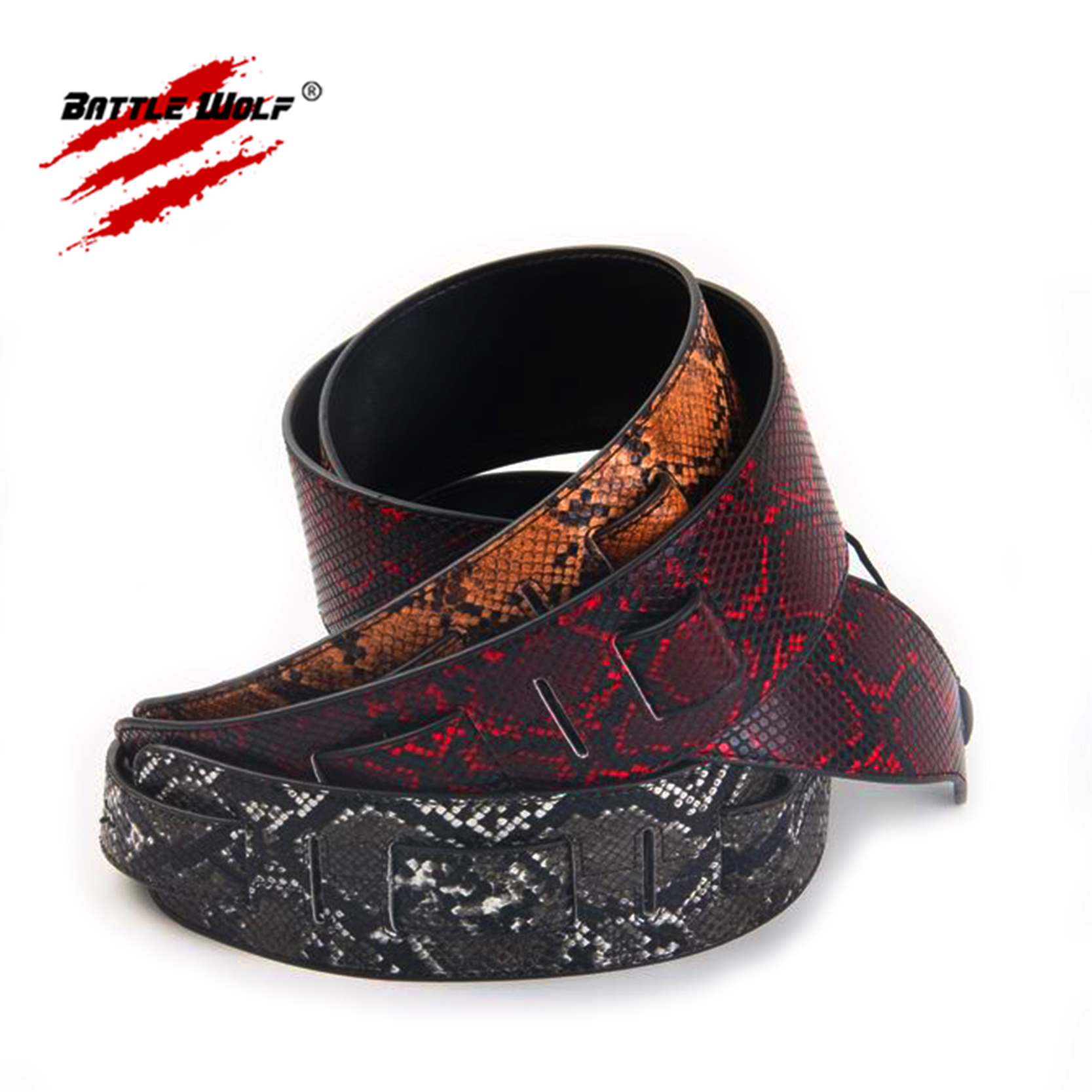 Different Style Wholesale Wear Resisting PU Leather Snakeskin Guitar Strap Leather
