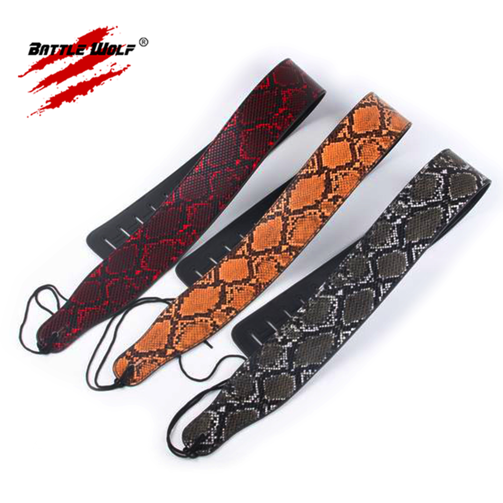 Different Style Wholesale Wear Resisting PU Leather Snakeskin Guitar Strap Leather