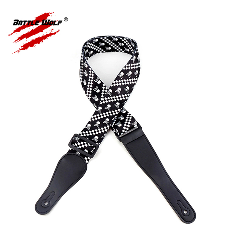 Wholesale Different Style Sublimation PU Leather Ends Polyester Guitar Straps Support Custom