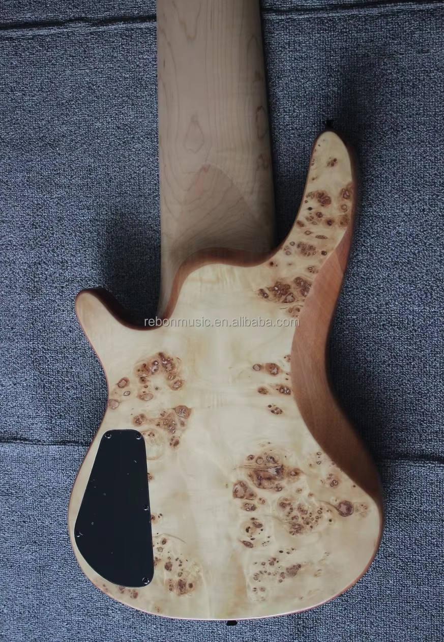 Weifang Rebon High Quality Fretless 10 String Burl Maple Electric Bass Guitar
