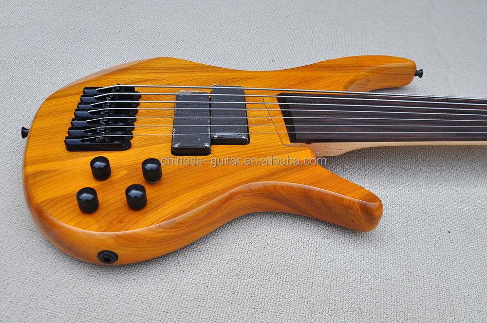 Flyoung Yellow 7 Strings Electric Bass Guitar Rosewood Fretboard Bass Fretless Bass Guitar