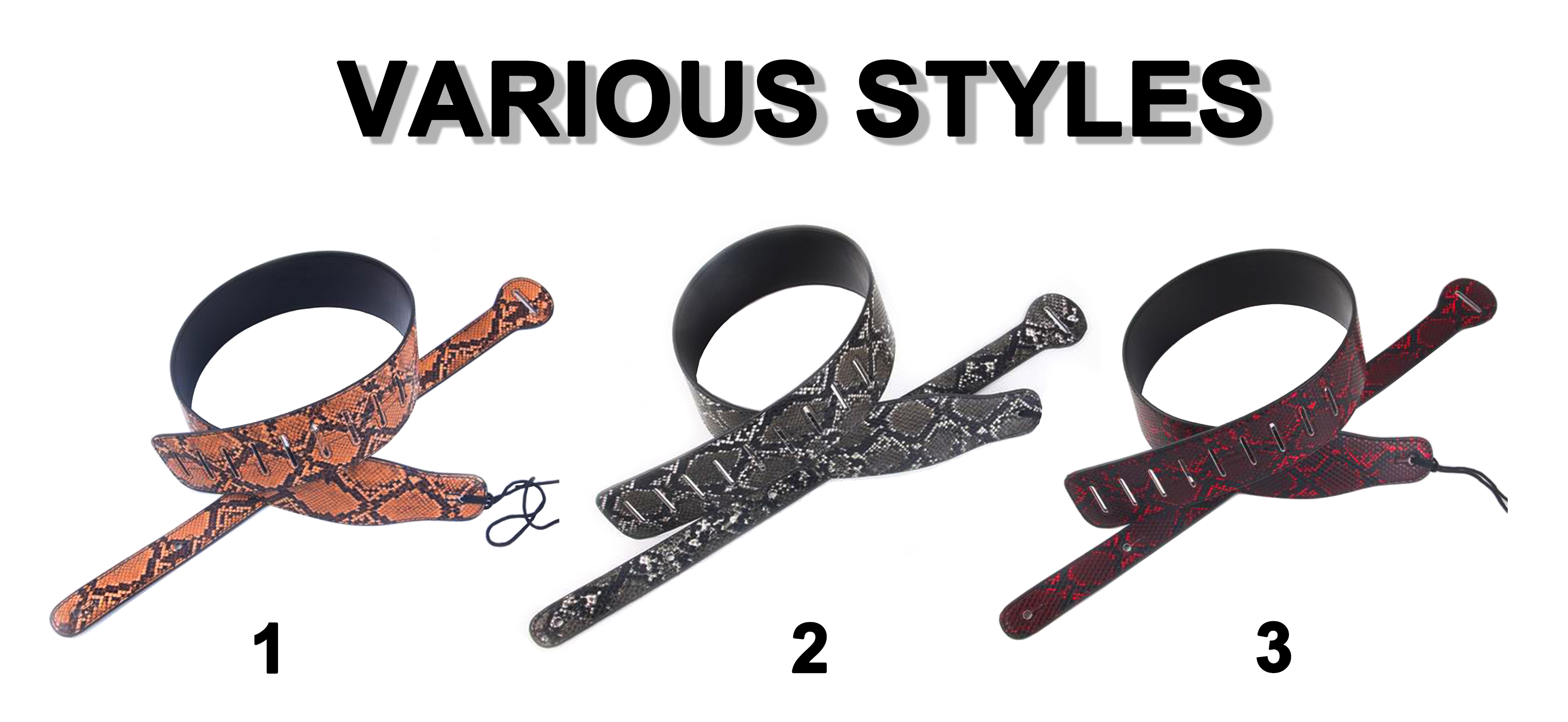 Different Style Wholesale Wear Resisting PU Leather Snakeskin Guitar Strap Leather
