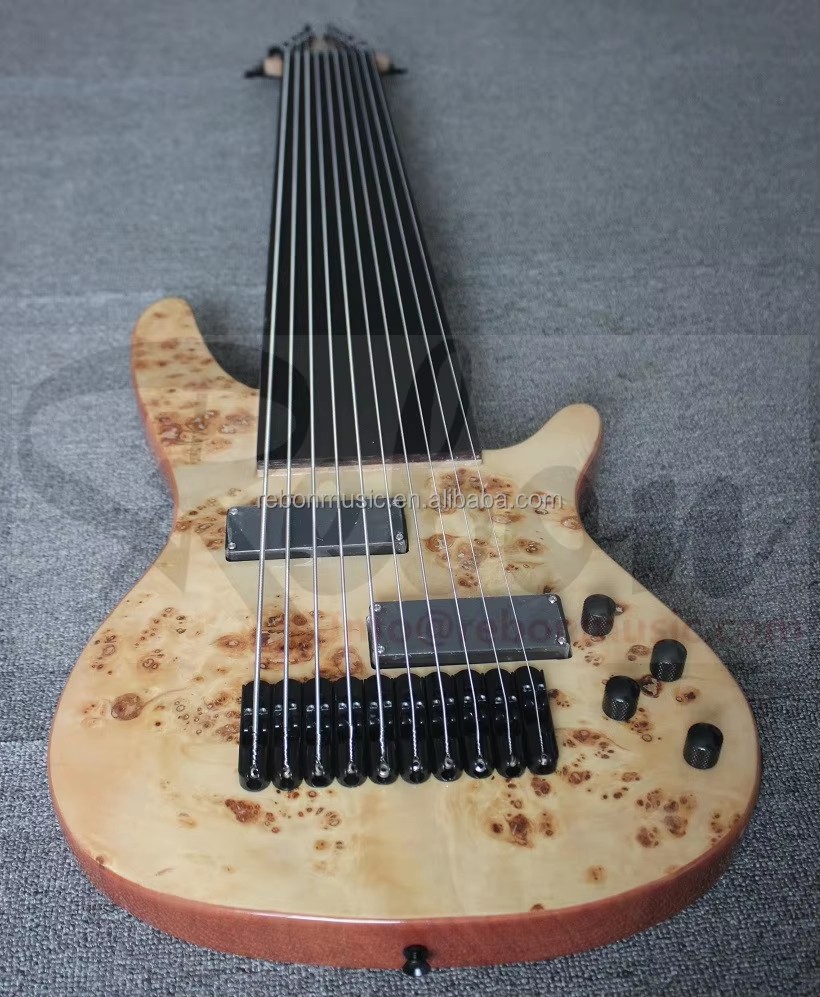 Weifang Rebon High Quality Fretless 10 String Burl Maple Electric Bass Guitar