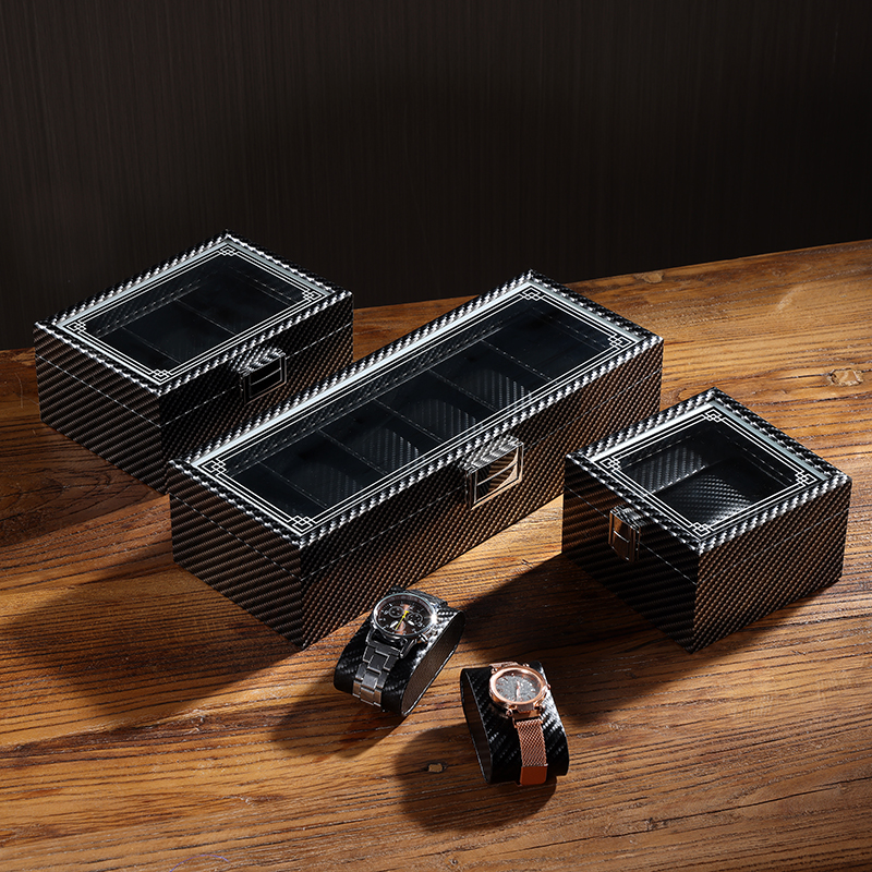 In Stock Wholesale Glossy Carbon Fiber Watch Display Storage Case for Jewelry Organizer and Gift