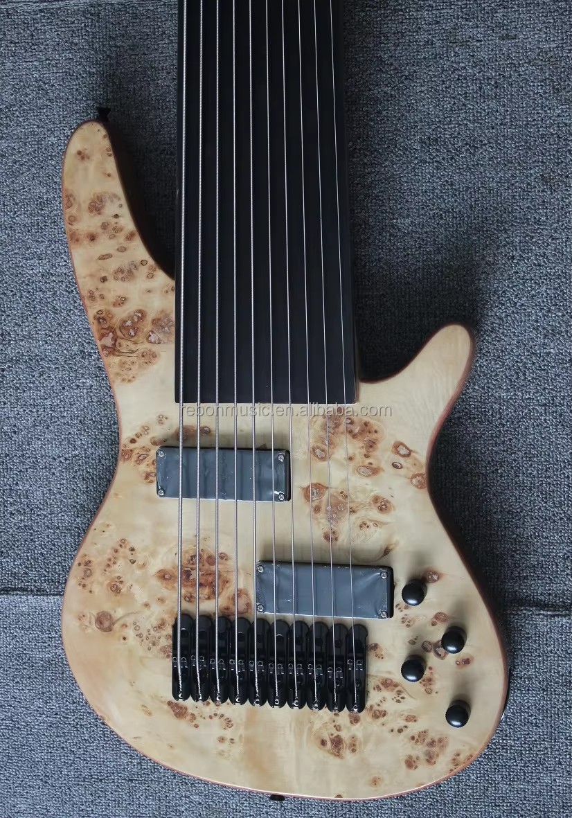 Weifang Rebon High Quality Fretless 10 String Burl Maple Electric Bass Guitar