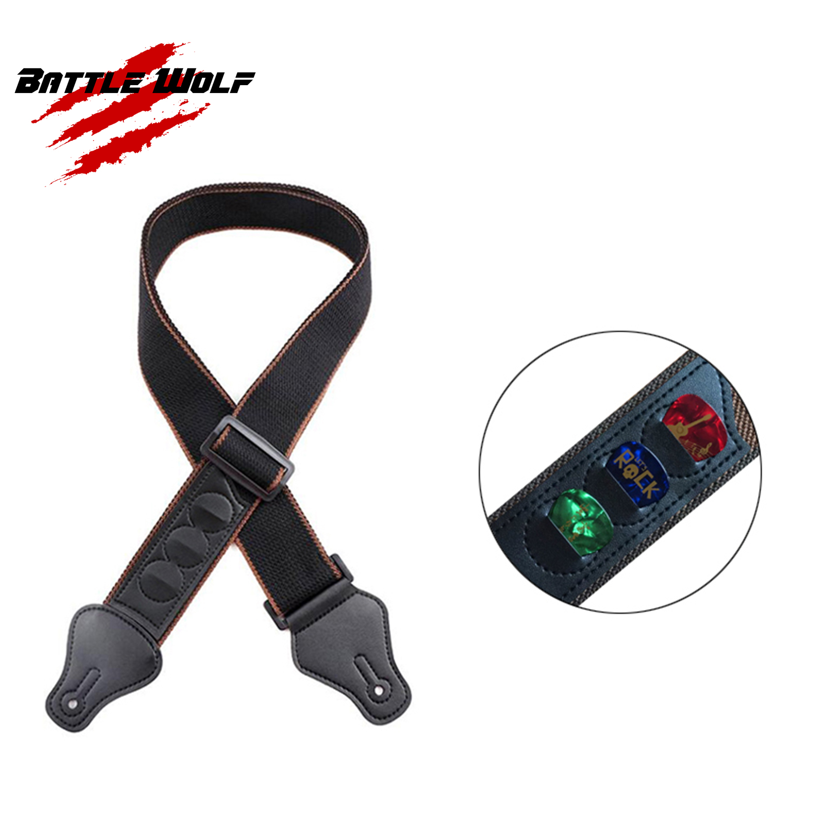 Wholesale High Quality Different Colors Classic Cotton Guitar Strap With Pick Holder Support Custom