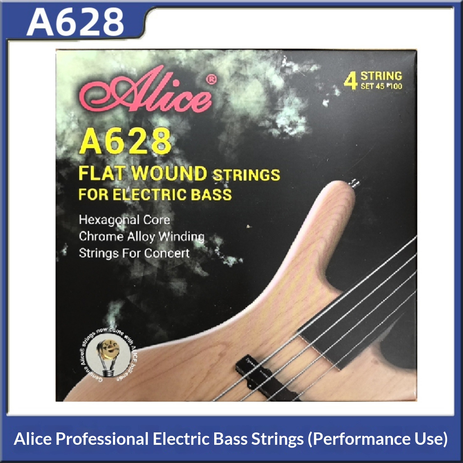 Alice Bass Strings A628 Fretless Four-String Set Electric Bass Strings Flat Wound Hex Core Chrome Alloy