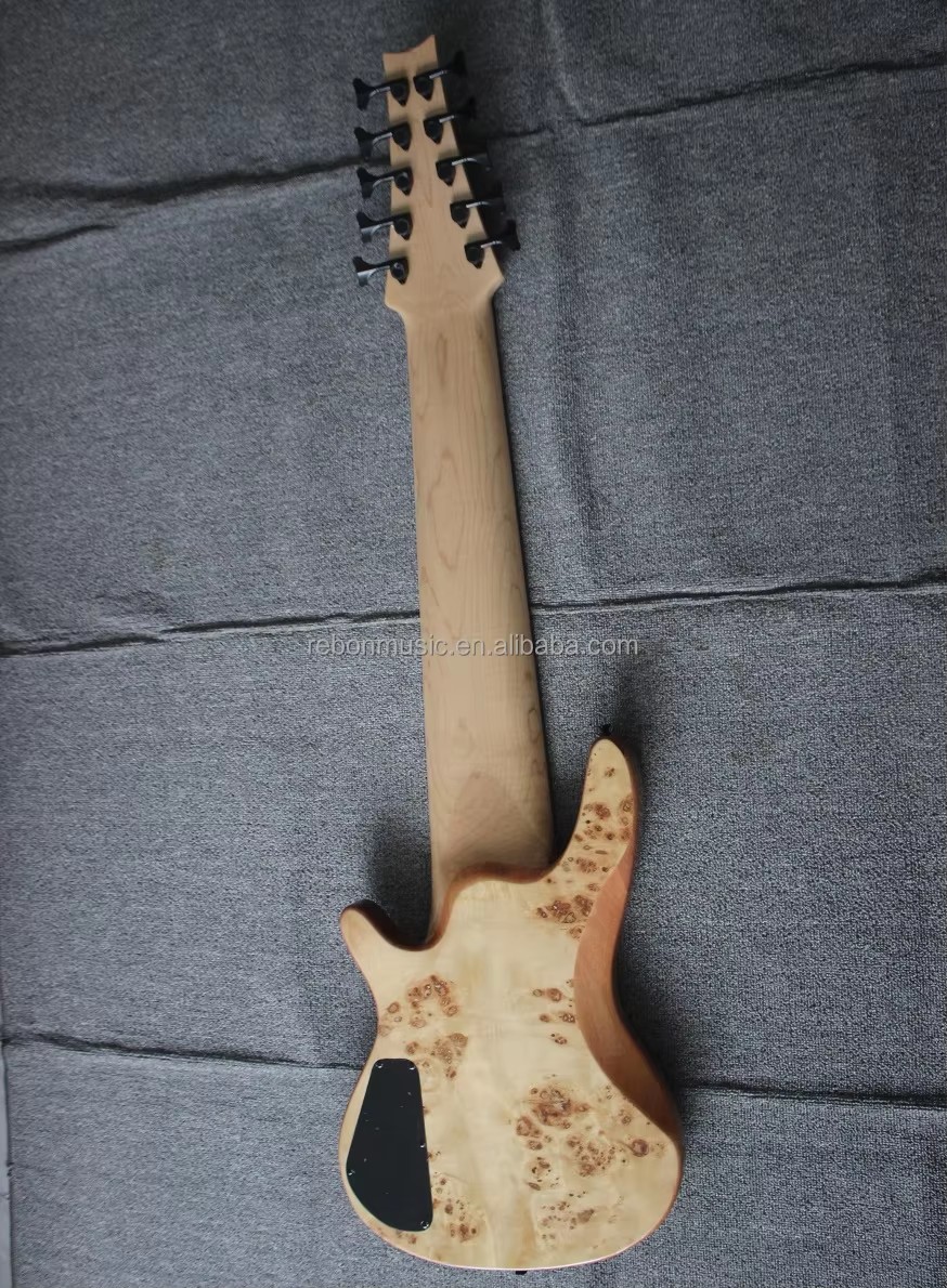 Weifang Rebon High Quality Fretless 10 String Burl Maple Electric Bass Guitar